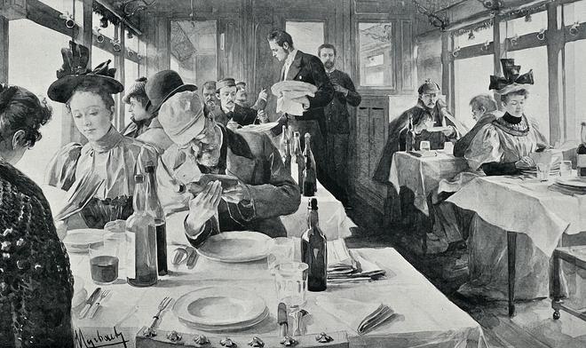 Ilustración del vagón comedor del antiguo Orient Express