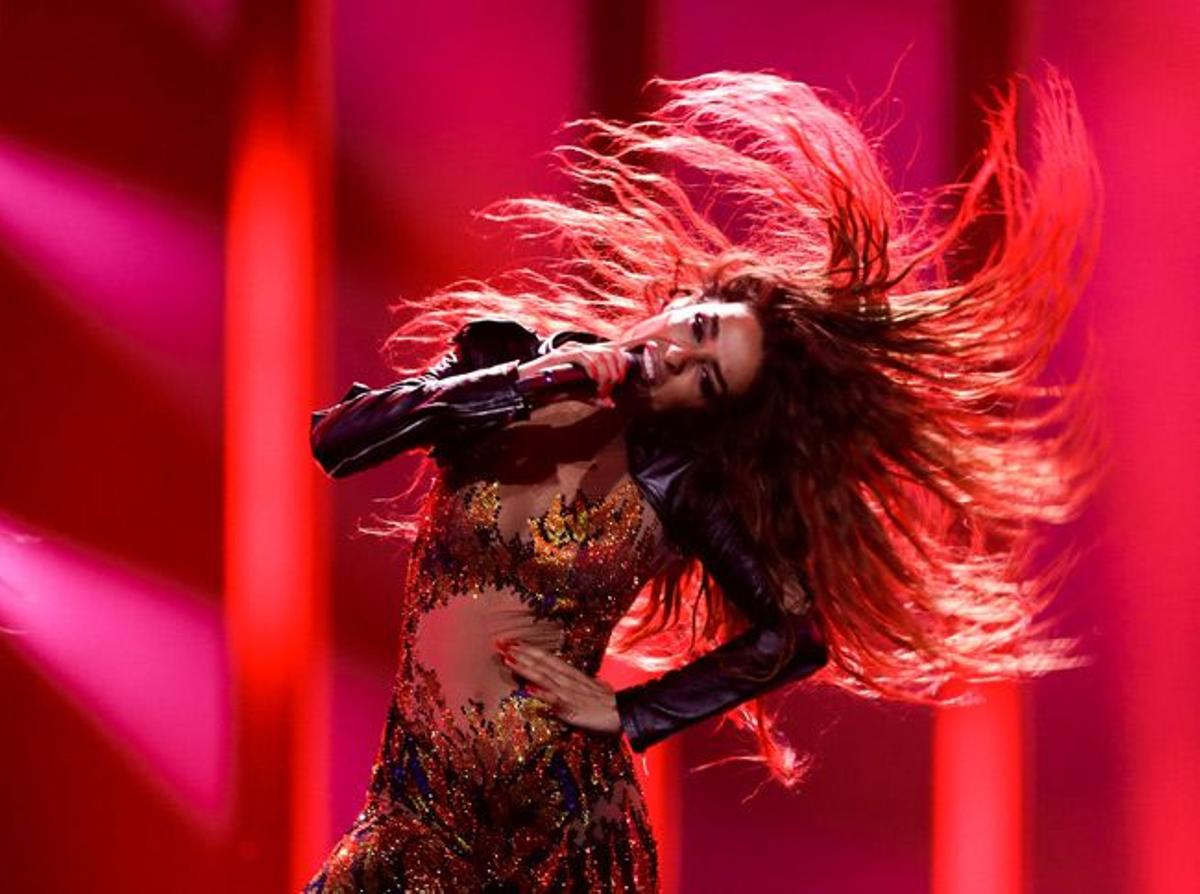 Eleni Foureira, durante su ensayo en Eurovisión 2018