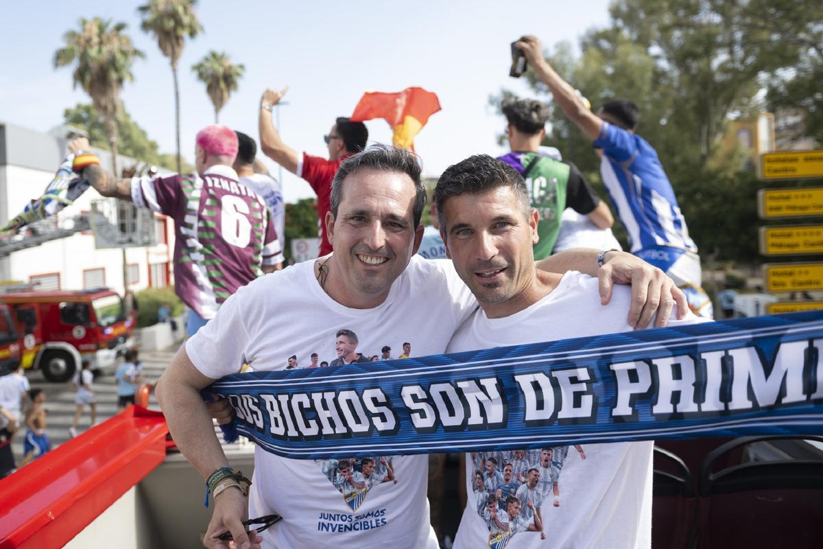 Kike Pérez celebra junto a Juanfran Funes el ascenso del Málaga CF.