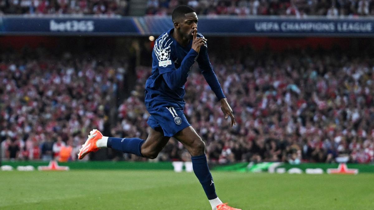 Dembélé celebra el gol de la victoria del PSG ante el Arsenal en la ida de las semifinales de la Champions.