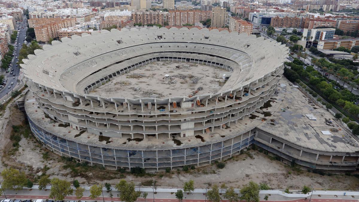 Aspeto del nuevo Mestalla, paralizado ya una década.