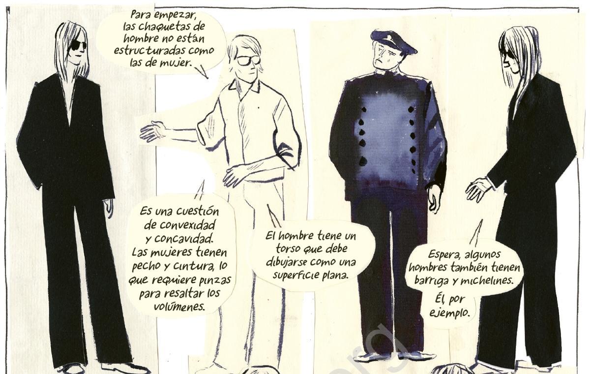 Ilustración del cómic 'La revolución Yves Saint Laurent. La historia del esmoquin'.