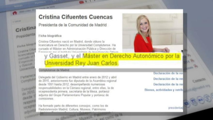 El título de máster de Cristina Cifuentes, bajo sospecha