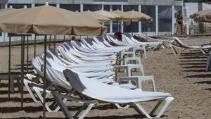 zentauroepp54331899 empty deck chairs are pictured at talamanca beach in ibiza  200803130148