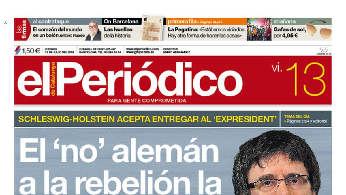La portada de EL PERIÓDICO DE CATALUNYA del 13 de julio del 2018