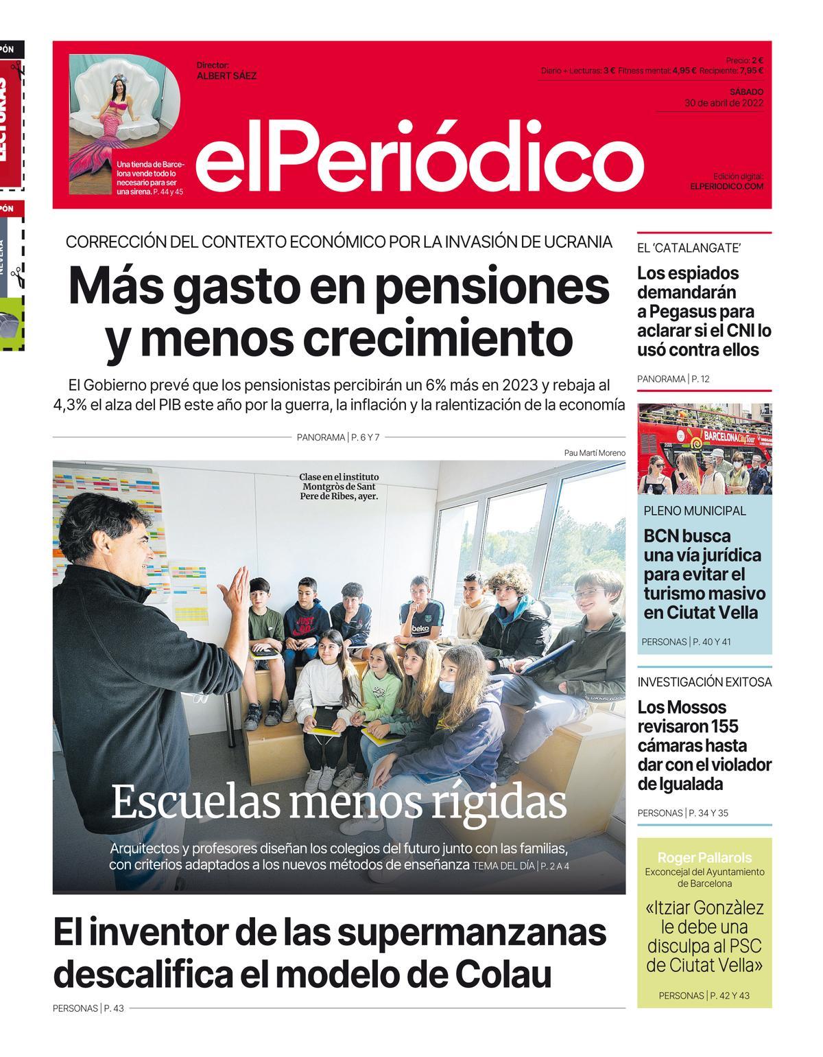 La portada del PERÓDICO del 30 d’abril del 2022
