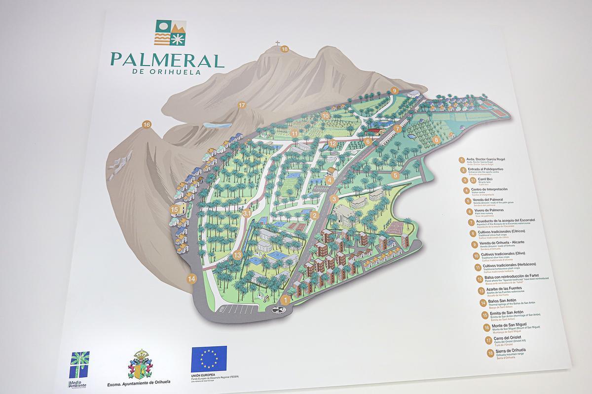 Un mapa del Palmeral de Orihuela en el Centro de Interpretación.
