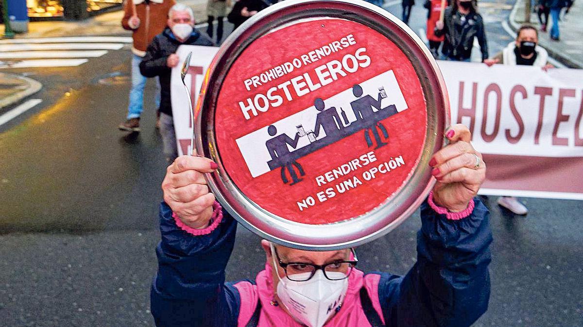 Imagen de archivo de una protesta de los hosteleros durante la pandemia.