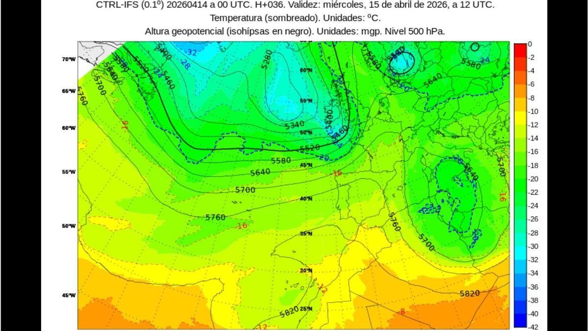 Mapa elaborado por la Aemet para hoy miércoles, 15 de abril.