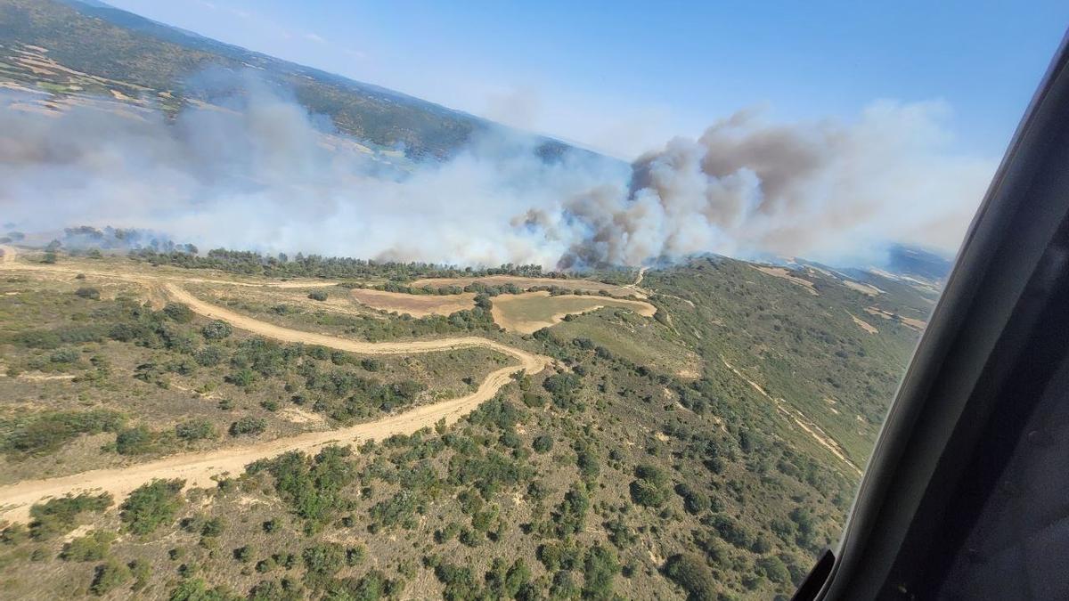 Vista aérea del incendio declarado entre Sos del Rey Católico y Castilliscar.