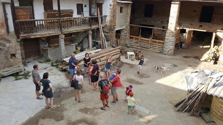 Un grup de turistes visita la granja 30 Cabres d´Éller, a Bellver, que ha obert una parella de joves