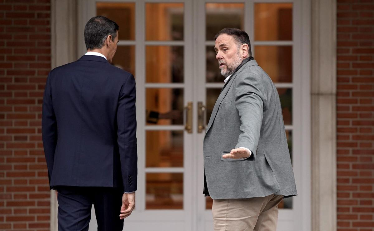 Pedro Sánchez y Oriol Junqueras, reunidos en Moncloa.