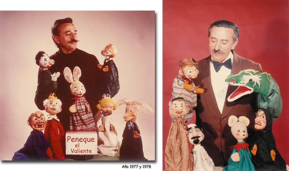Miguel Pino, creador de Peneque el Valiente, junto a las marionetas
