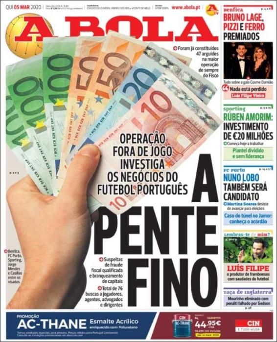 Portada A BOLA jueves 5 maro 2020