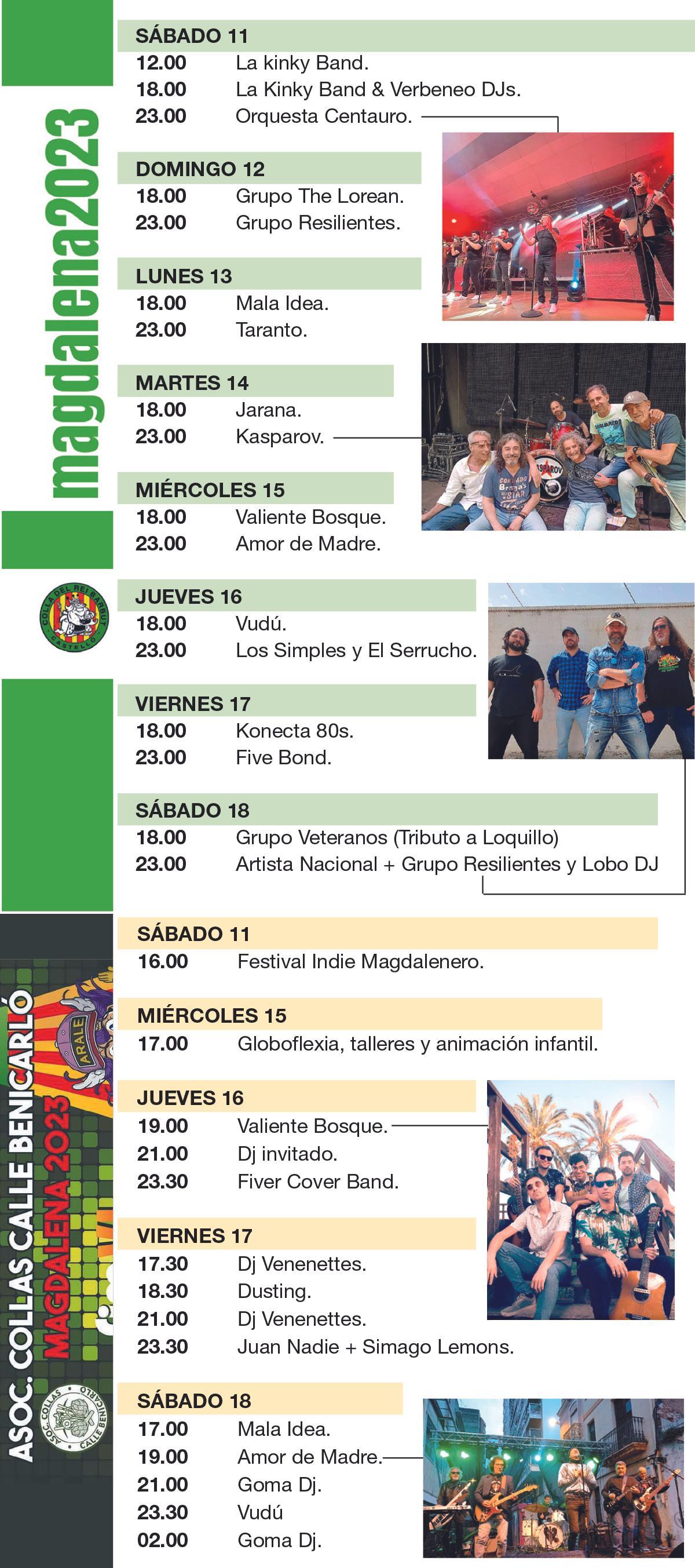 Programa con todas las actuaciones en la plaza de las Aulas y la calle Benicarló para las fiestas de la Magdalena.