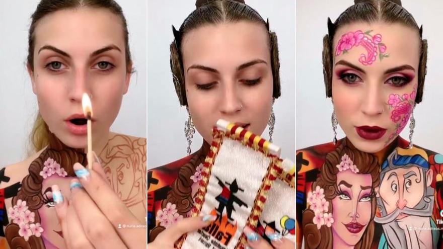 TikTok Maquillaje Fallas: una fallera se transforma en 'falla viviente'