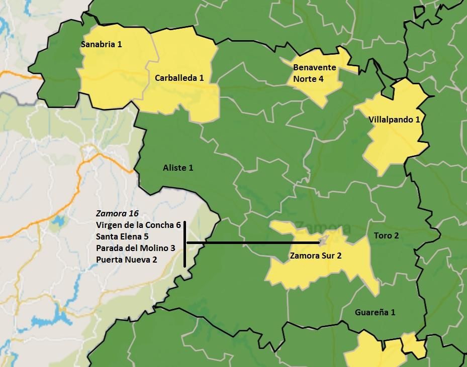 Casos confirmados por PCR en las zonas básicas de salud de Zamora en la última semana