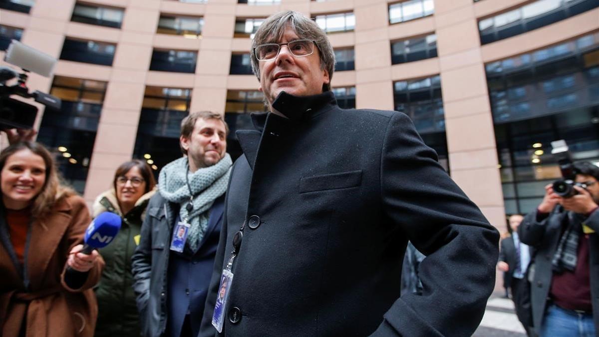 Carles Puigdemont, el lunes en el Parlamento Europeo, en Estrasburgo.