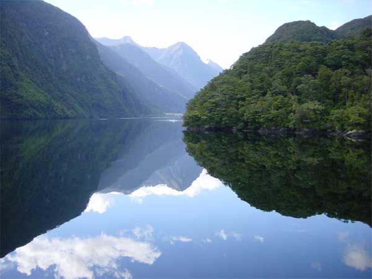 El fiordo Doubtful Sound también forma parte del Parque Nacional de Fiordland en la Isla Sur de Nueva Zelanda.