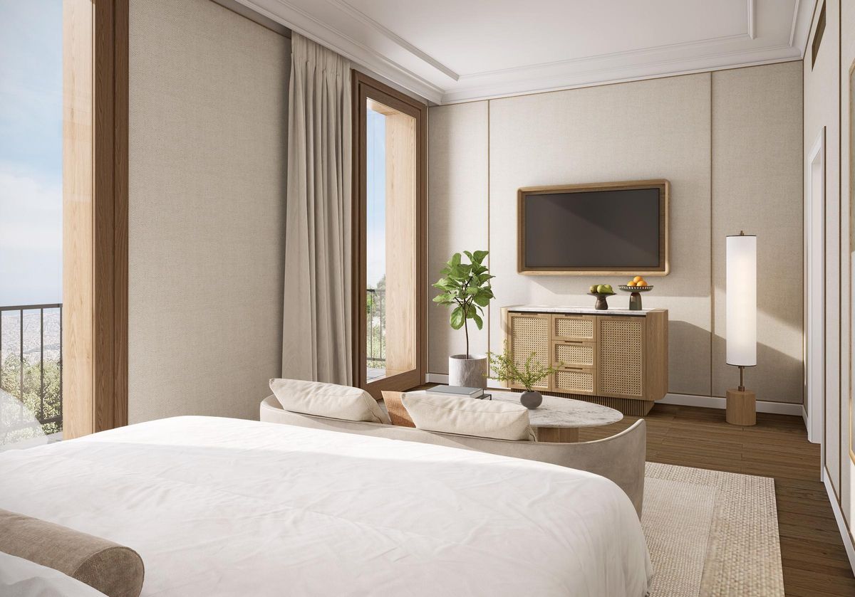 Una junior suite del Mett Barcelona, con vistas a la ciudad.