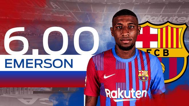 6,00. EMERSON. TRASPASADO. Pese a llegar esta temporada, fue vendido al Tottenham (25 millones) para hacer caja.