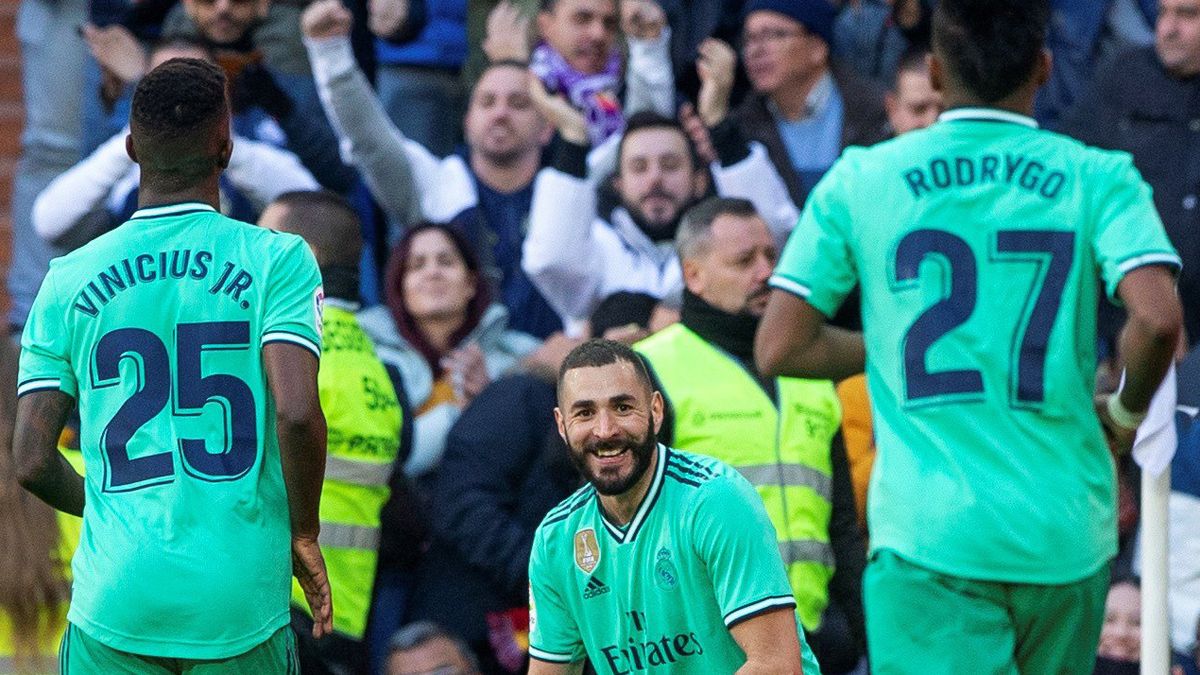 Benzema con sus dos socios de ataque, Vinicius y Rodrygo