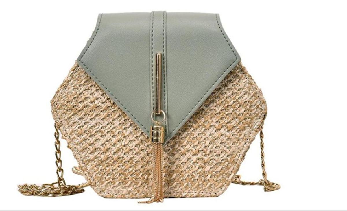 Bolso de rafia y polipiel hexagonal