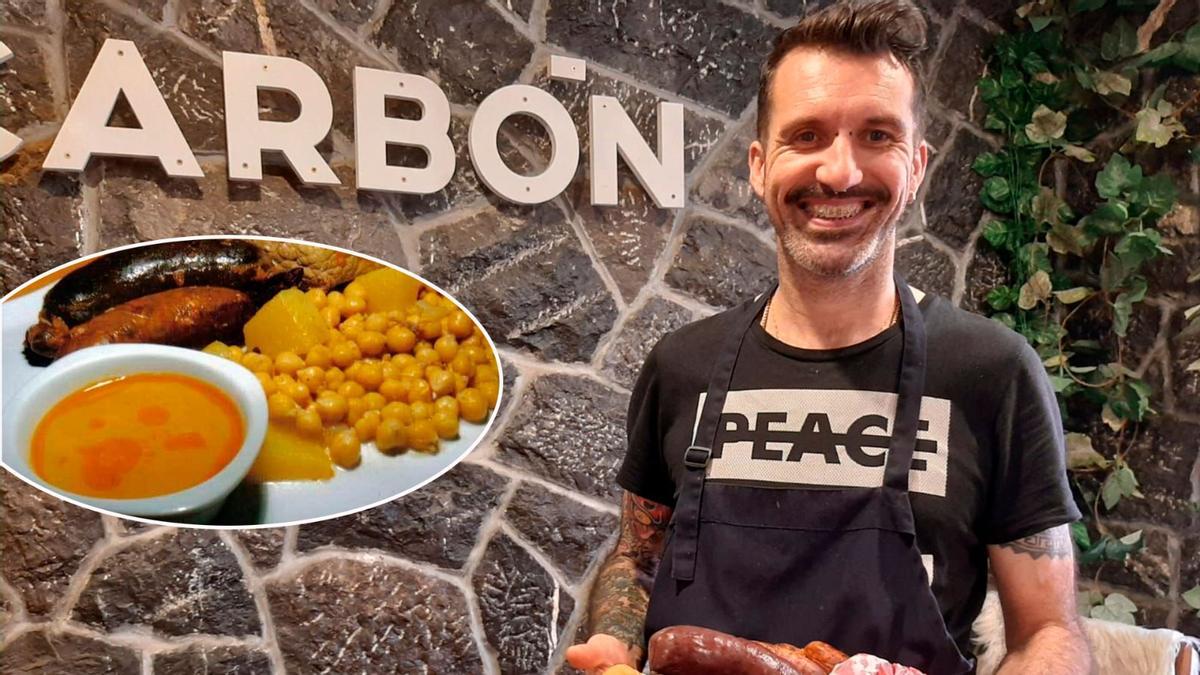 Yeyo Martínez, con la carne para el cocido (en el círculo).