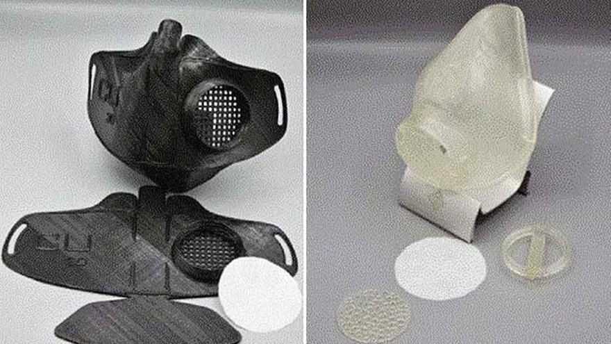 Dos prototipos de mascarilla 3D.