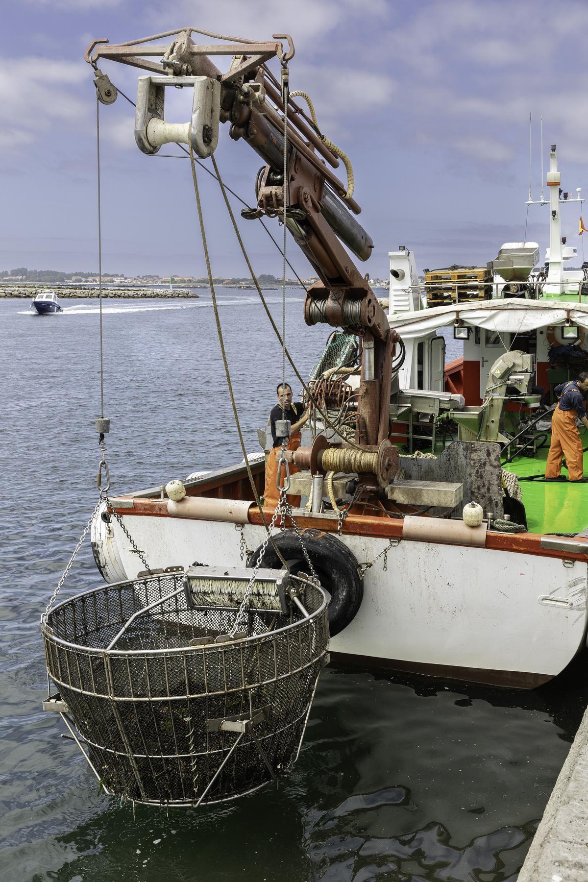 Un barco bateeiro en el puerto de Vilanova ayer.