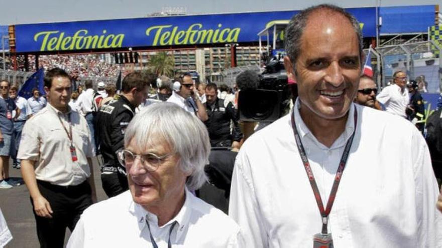 Bernie Ecclestone y Francisco Camps, en el circuito urbano de F1 de València