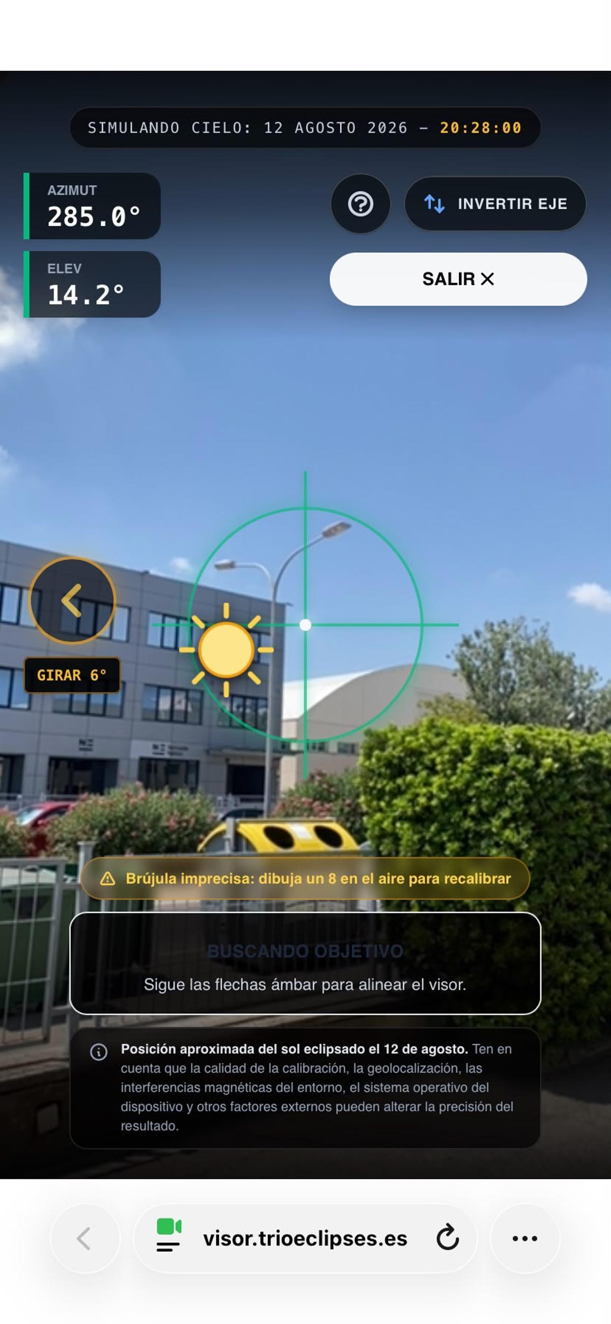 Captura de pantalla del visor web Eclipse 2026