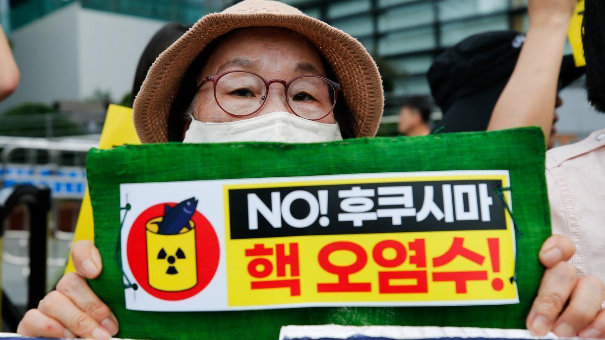 Protesta a Seül, la capital de Corea del Sud, per la decisió del Japó d'abocar aigua tractada de la central nuclear de Fukushima al mar