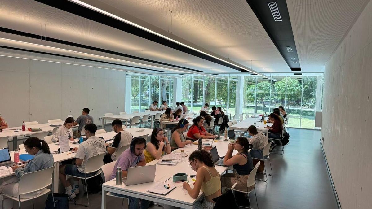 Estudiantes preparan sus exámenes en la biblioteca
