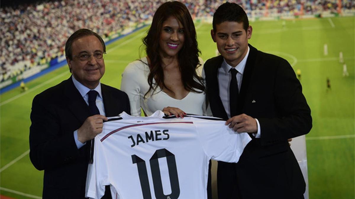 James y Daniela Ospina, en la presentación del colombiano como jugador del Real Madrid
