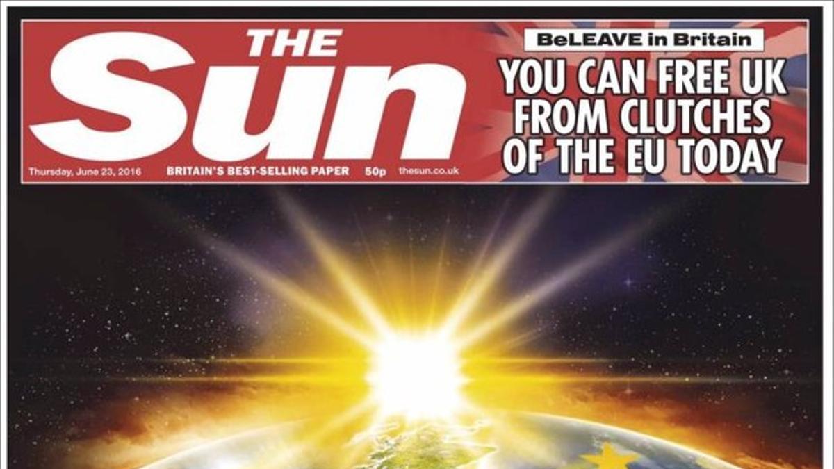 Portada del rotativo británico The Sun de este jueves 23 de junio.