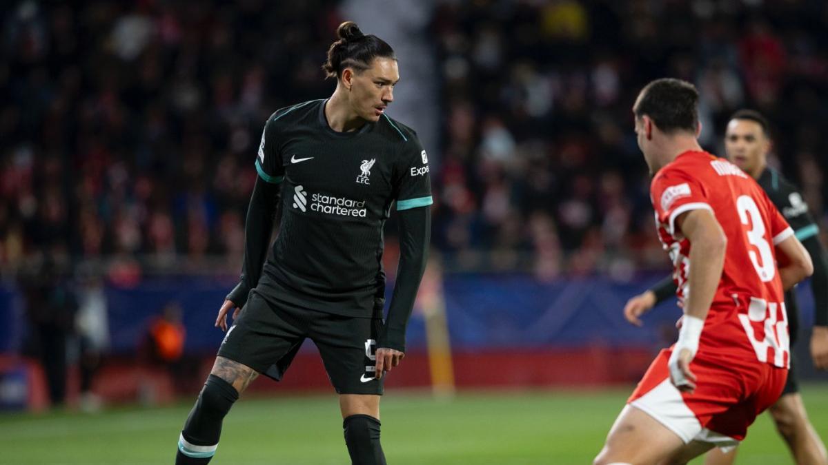 Darwin Núñez, durante una acción del Girona-Liverpool