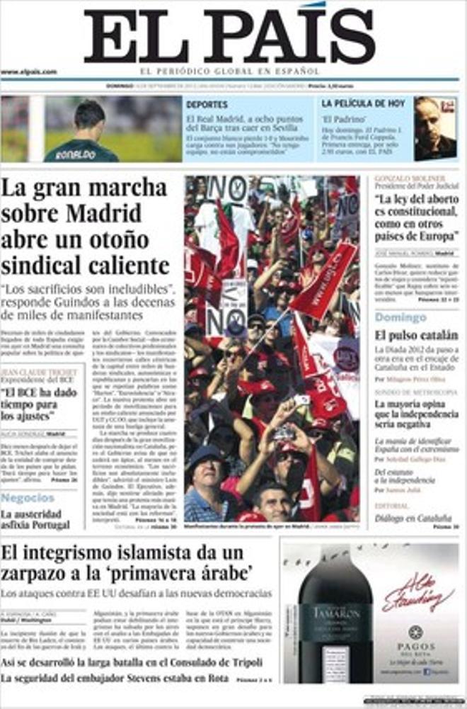 Portada de la prensa nacional y internacional del 16 de septiembre de 2012