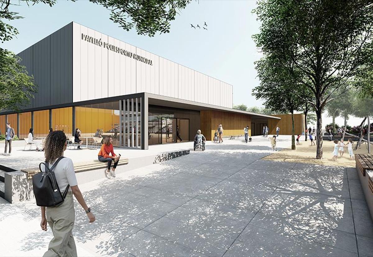 Infografía del exterior del futuro pabellón de Vinaròs.