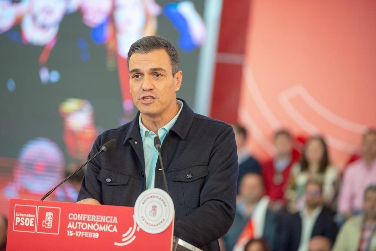 Sánchez, durante su intervención en la conferencia autonómica del PSOE de Extremadura.