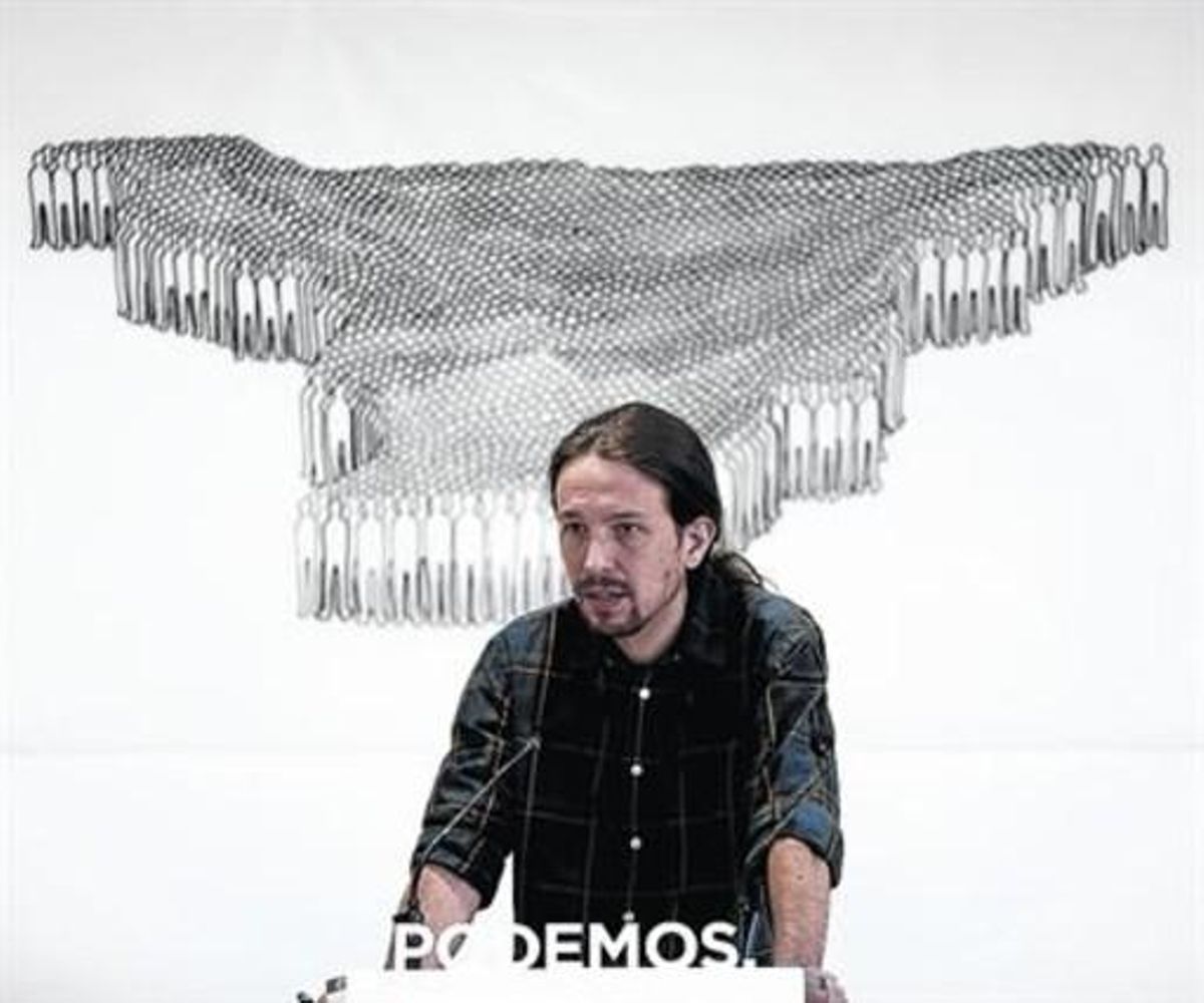 Pablo Iglesias, durant la roda de premsa que va oferir ahir a Madrid. Pablo Iglesias, durant la roda de premsa que va oferir ahir a Madrid.