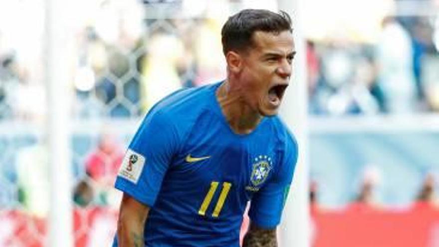 Coutinho celebra el seu segon gol al Mundial de Rússia