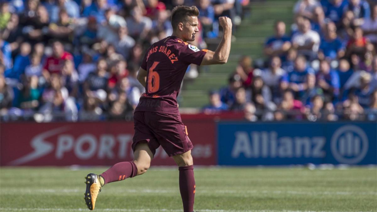 Denis Suárez celebra su gol que significó el empate provisional entre Getafe y Barça