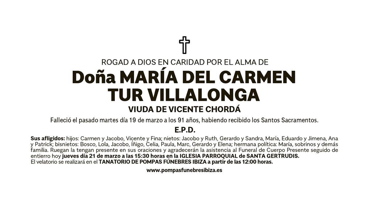 Esquela María del Carmen Tur Villalonga