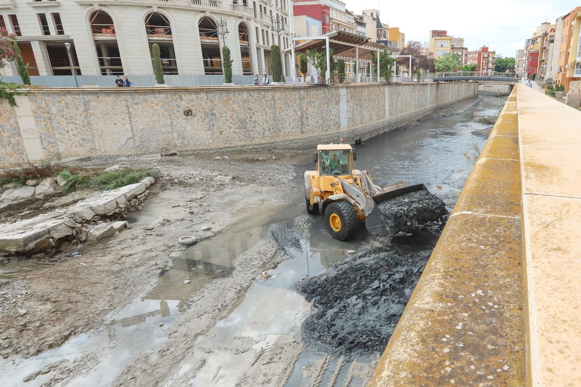 Así está el cauce del río Segura a su paso por Orihuela para retirar la acumulación de lodos