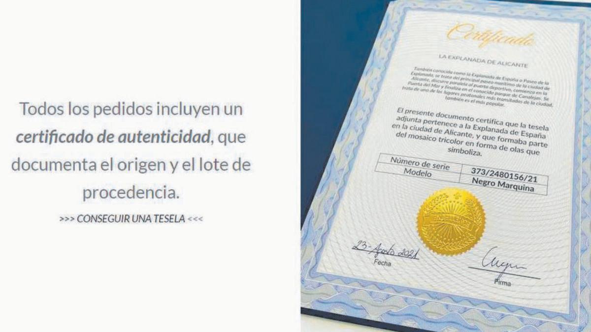 El presunto certificado de autenticidad de las teselas que vendía