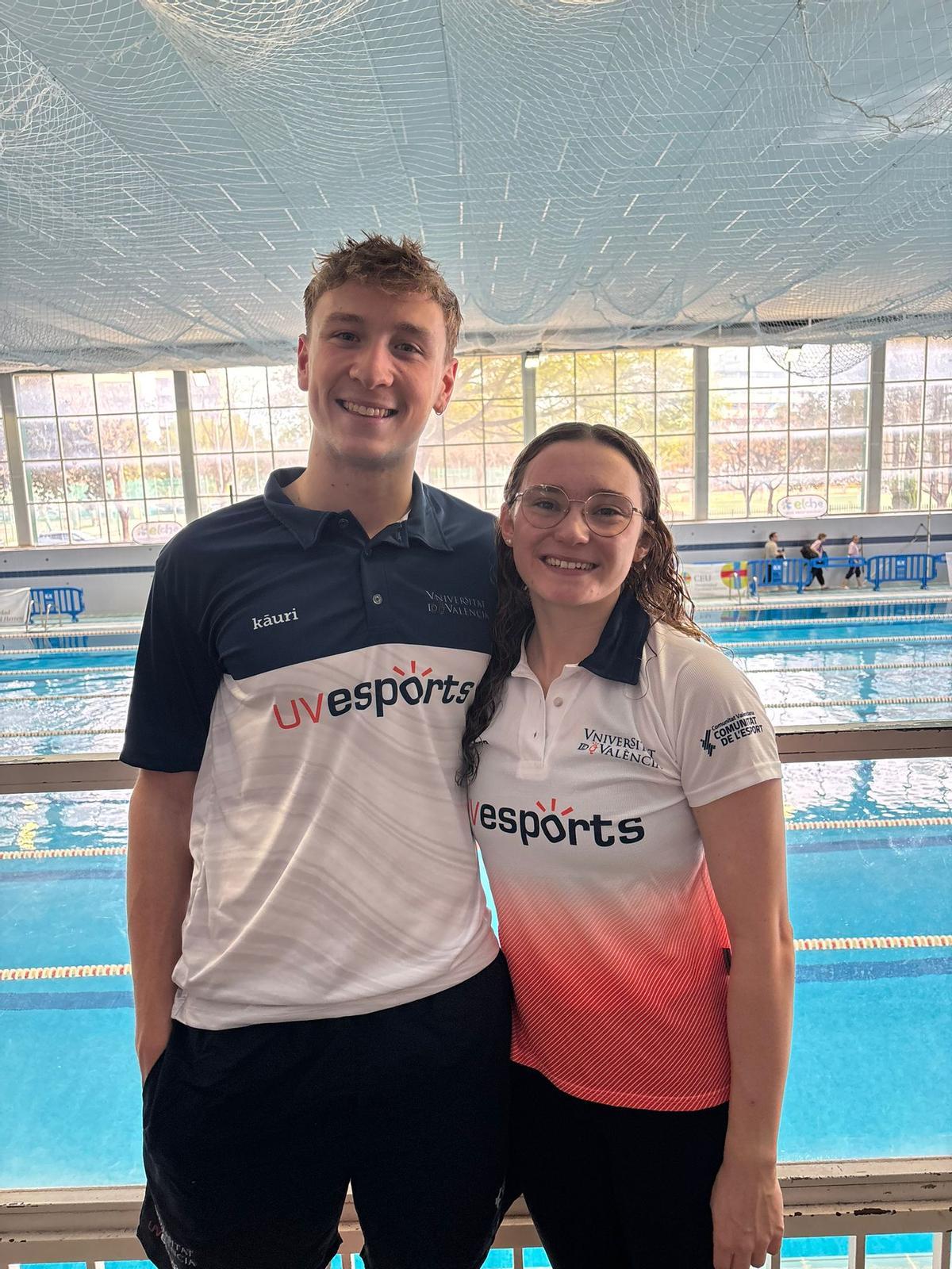 Guillem Casesnoves y Sara Matías, del CN Xàtiva, en el Campeonato Autonómico Universitario.