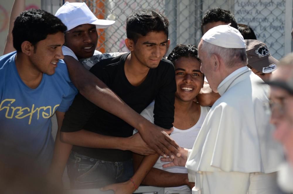 Visita del Papa a los refugiados en Lesbos.