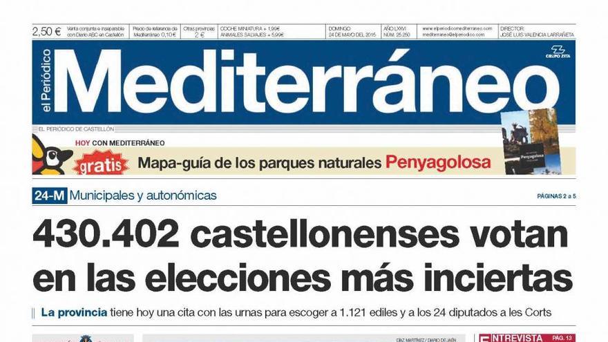 430.402 castellonenses votan
en las elecciones más inciertas, hoy en la portada de El Periódico Mediterráneo