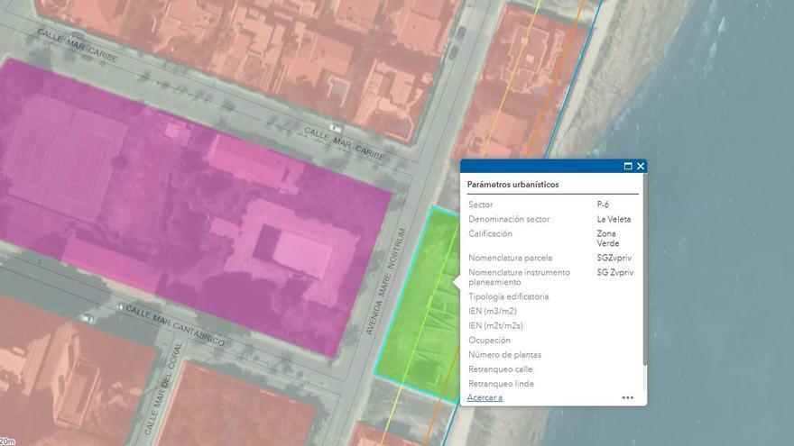 Imagen de la cartografía del Ayuntamiento de Torrevieja de la parcela en la que se ha autorizado la licencia que indica su condición de zona verde